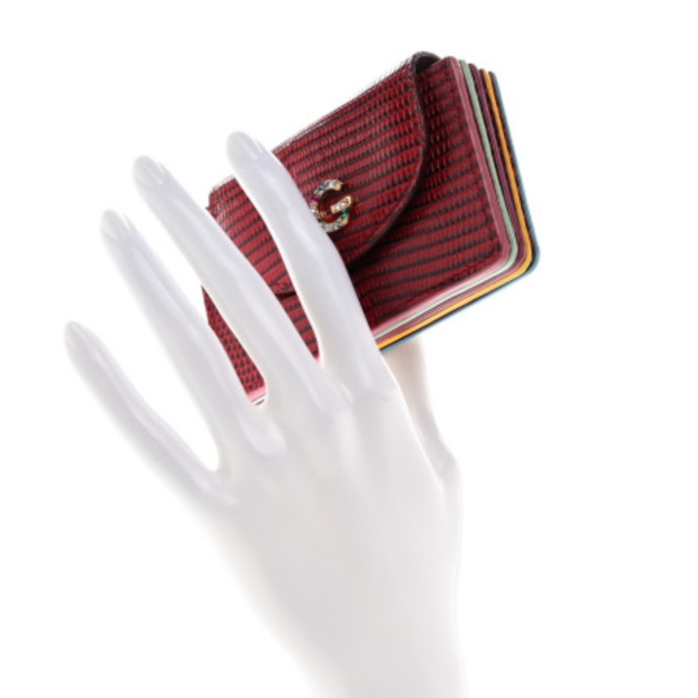 Rare and Exotic Dolce & Gabbana Stampa Iguana Calfskin Card Holder Rosso - Picture 5 of 7